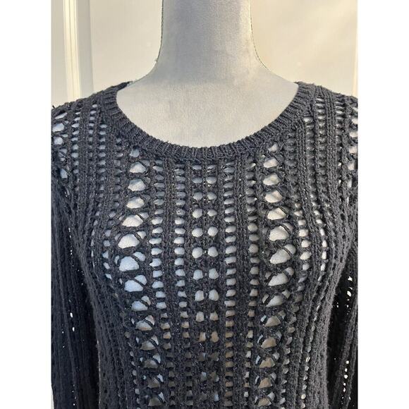 Hollister Open Knit Metallic Pullover Popover Sweater Crew Neck Black Sz S Party - Picture 2 of 9